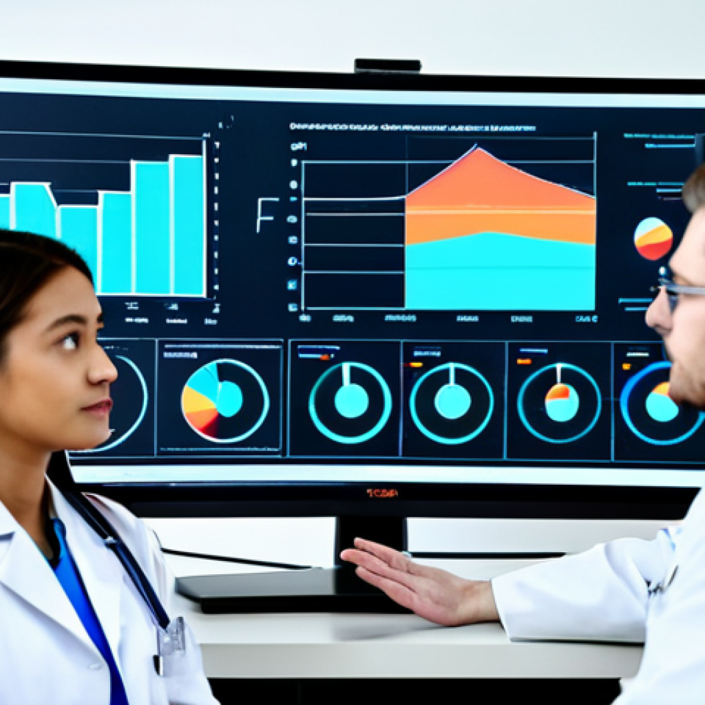 **
"A diverse team of medical professionals (doctor, nurse, data scientist) analyzing AI diagnostic results on a large monitor in a brightly lit, modern hospital conference room. The monitor displays clear, easy-to-understand charts and graphs showing diagnostic accuracy. Everyone is fully clothed in appropriate medical attire. Safe for work, appropriate content, professional, perfect anatomy, natural proportions, well-formed hands. Focus on collaboration and data analysis."
**
