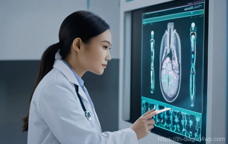 AI 의료진단의 정확도 비교 분석 - **Prompt 1: AI-Powered Diagnostics Assistant**
    "A bright, clean modern hospital examination room...