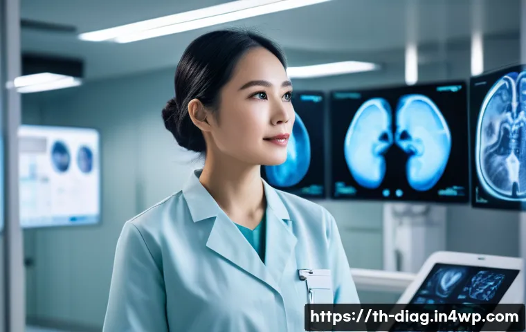 AI 의료진단의 성과 측정을 위한 지표 설정 - **"A modern Thai doctor, wearing a clean medical uniform, stands in a bright, high-tech medical room...