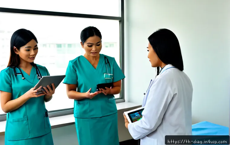 AI 의료진단의 임상 시험 연구 - Photorealistic clinical trial scene in a modern Thai hospital, Thai physician and diverse adult pati...